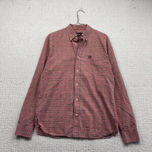 Fred Perry Shirt Mens M Tartan Red / Green Lumberjack Oxford Designer Formal